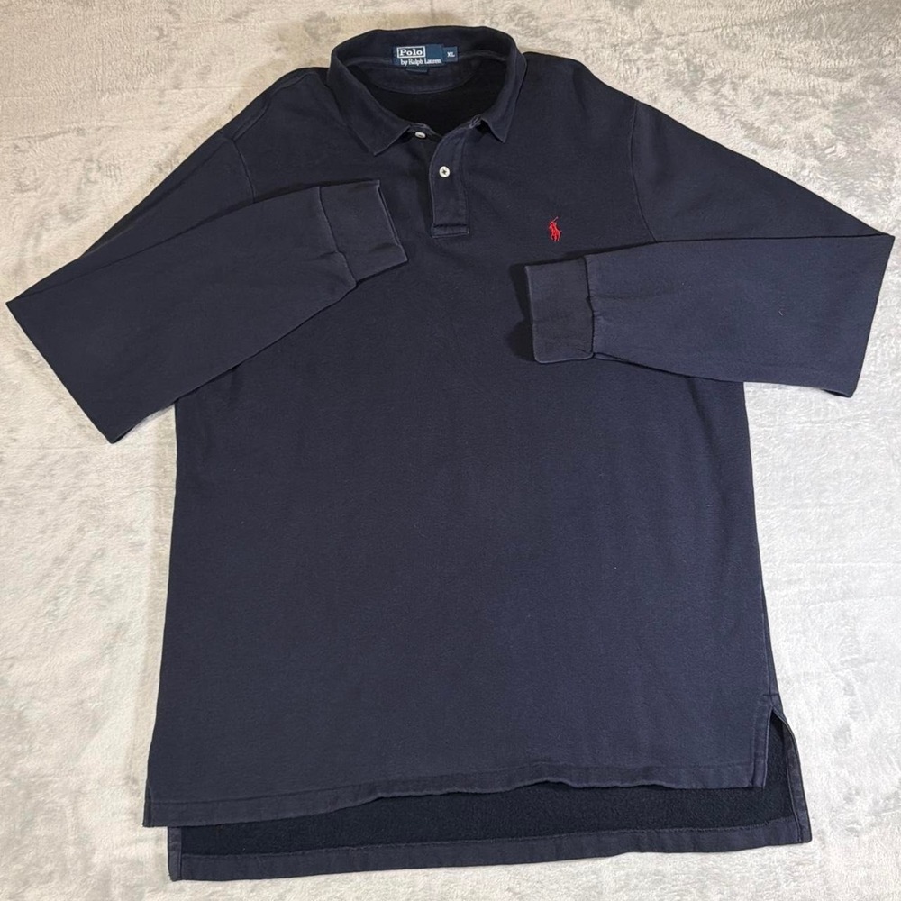 90s Vintage Polo Ralph Lauren Heavy Duty Cotton Long Sleeve Shirt | Navy | XL
